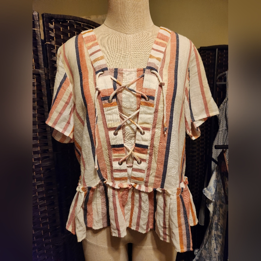 Miami Multicolor Striped Lace-Up Blouse